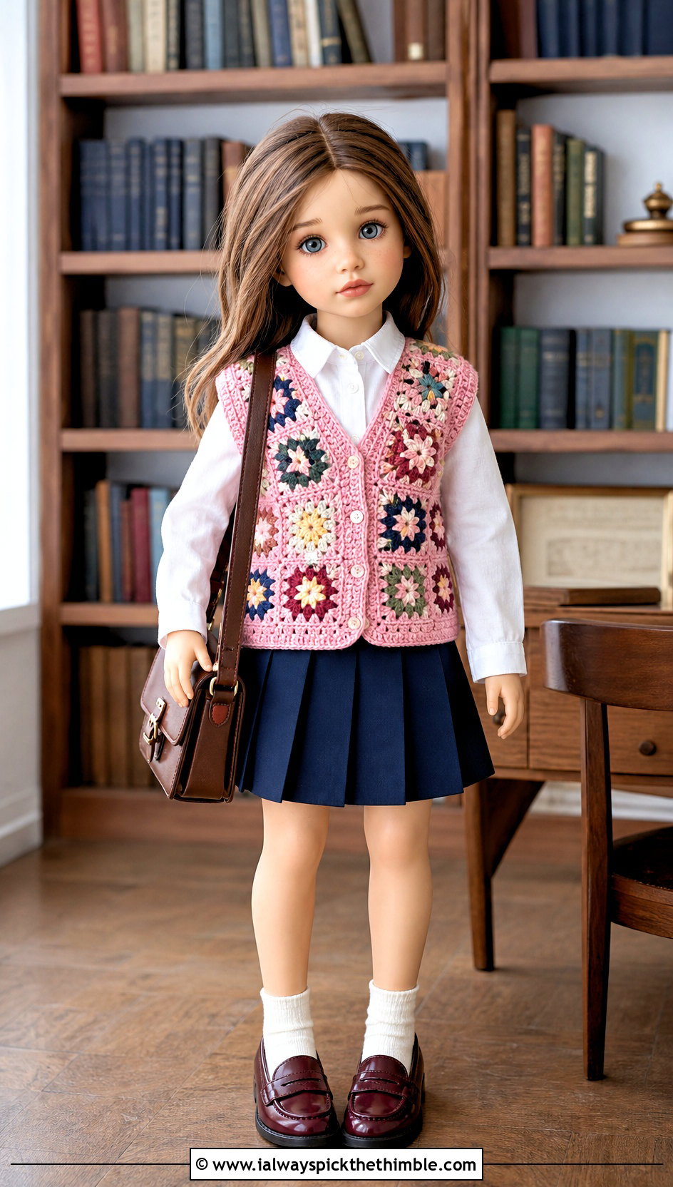 Crochet Doll Granny Square Vest With Pleated Skirt - 15 Crochet Doll Clothes English outfit ideas