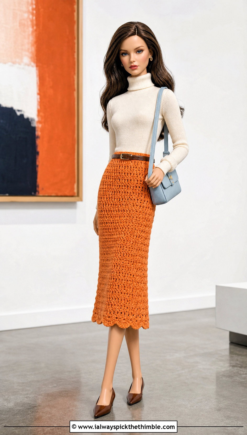 Crochet Doll Midi Skirt With Fitted Turtleneck - 20 Dolls Crochet Clothes and outfit ideas