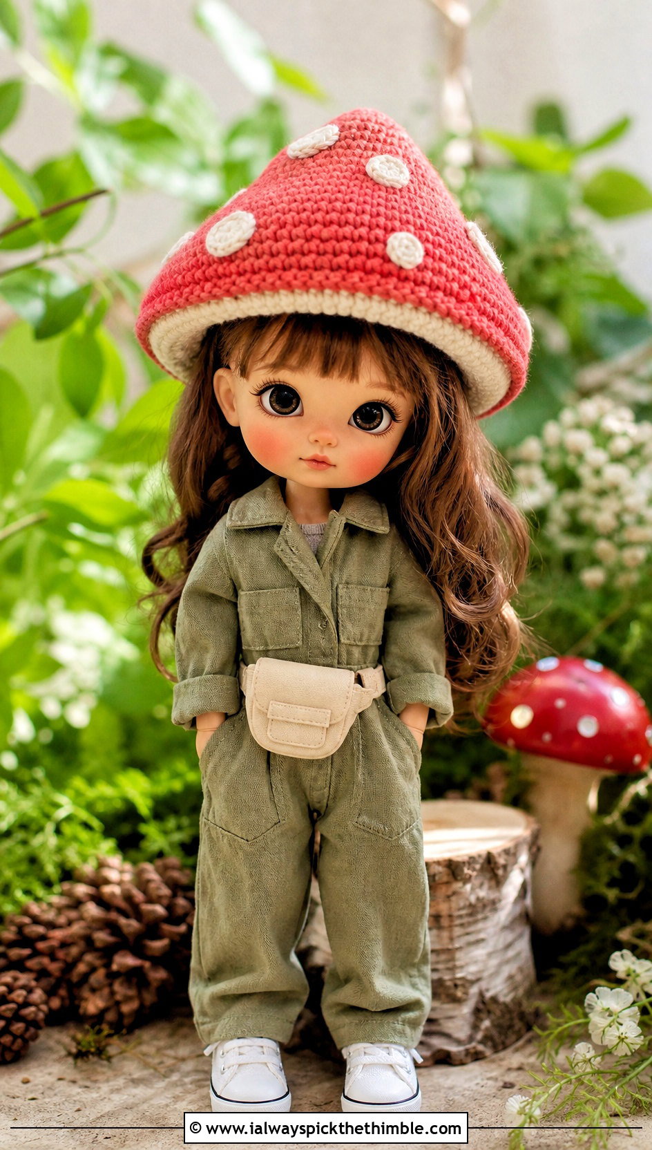 Crochet Doll Mushroom Hat With Utility Jumpsuit - 25 crochet doll hats outfit ideas