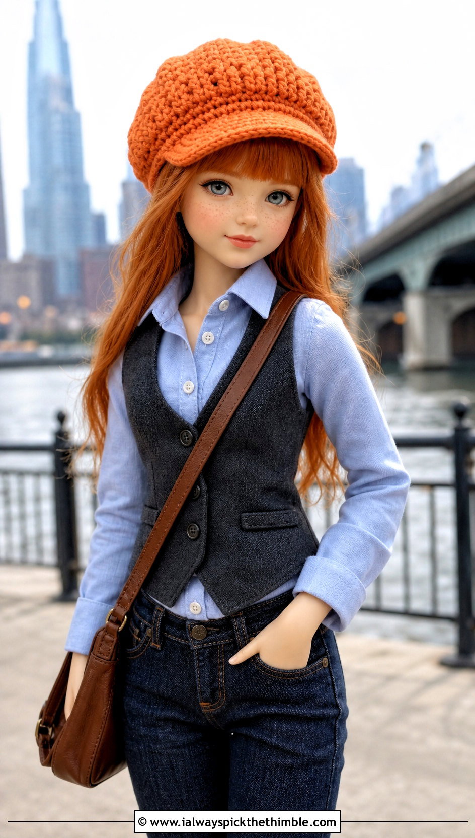 Crochet Doll Newsboy Cap With Vest And Jeans - 25 crochet doll hats outfit ideas