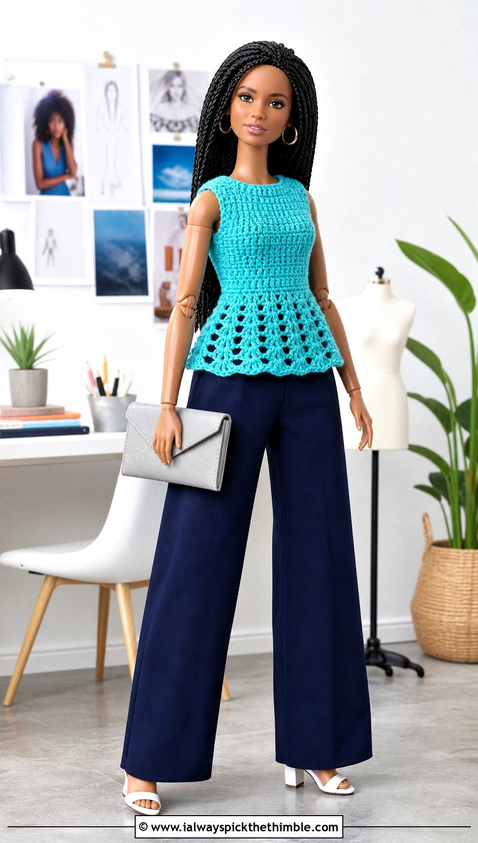 Crochet Doll Peplum Top With Wide Leg Pants - 20 Dolls Crochet Clothes and outfit ideas