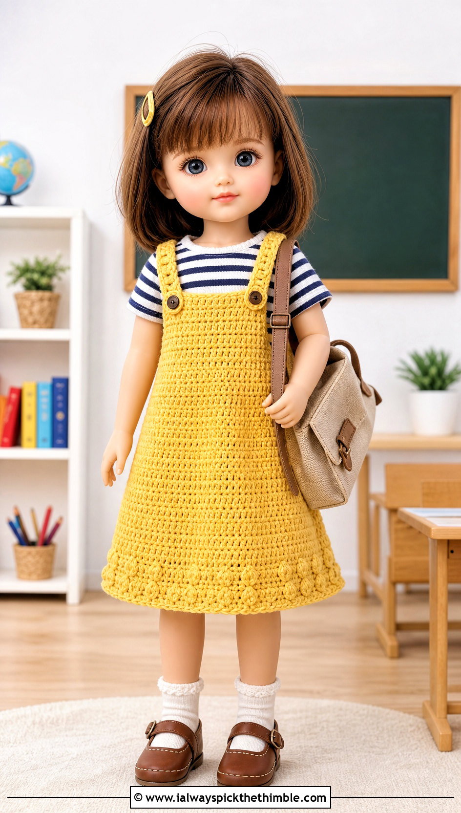 Crochet Doll Pinafore Dress With Striped Shirt - 15 Crochet Doll Clothes English outfit ideas