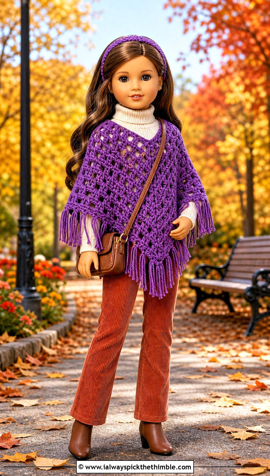 Crochet Doll Poncho With Corduroy Pants - 15 Crochet Doll Clothes English outfit ideas