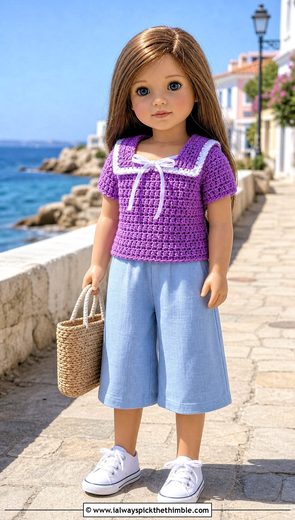 Crochet Doll Sailor Collar Top With Culottes - 15 Crochet Doll Clothes English outfit ideas