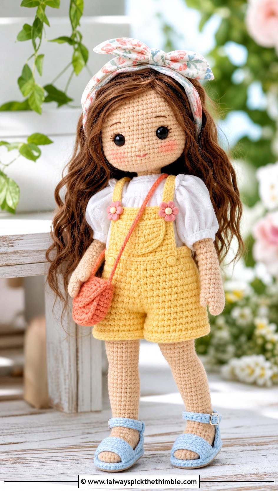 Crochet Doll Short Overalls With Puff Sleeve Blouse - 20 crochet doll overalls outfit ideas