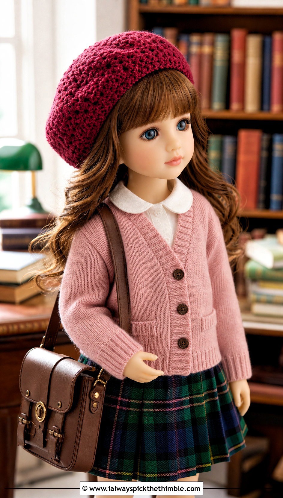 Crochet Doll Tam Hat With Cardigan And Plaid Skirt - 25 crochet doll hats outfit ideas
