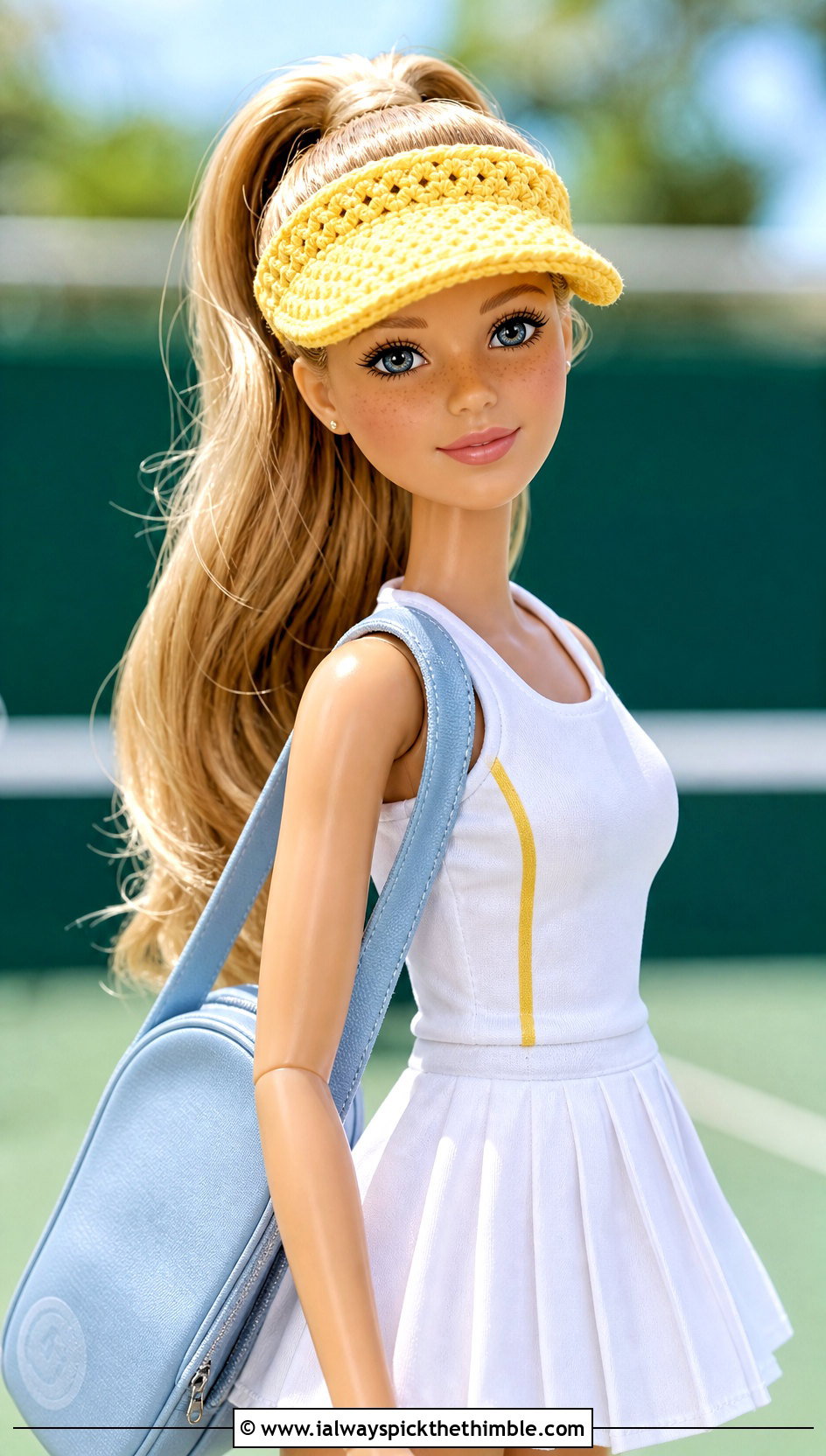 Crochet Doll Visor Hat With Tennis Dress - 25 crochet doll hats outfit ideas