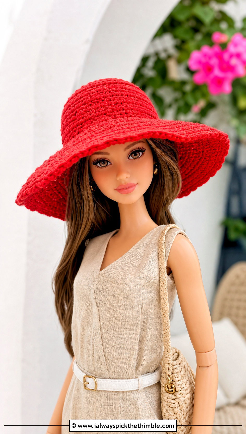 Crochet Doll Wide Brim Sun Hat With Linen Jumpsuit - 25 crochet doll hats outfit ideas