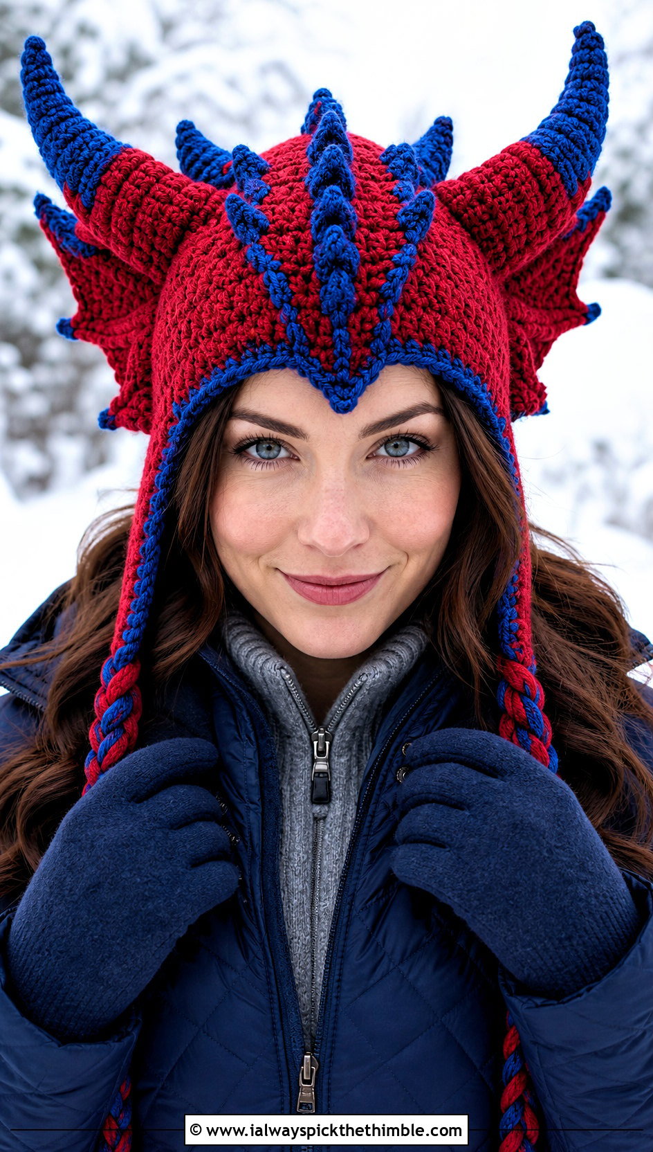 Crochet Dragon Horn Hat With Layered Winter Outfit - 20 Crochet Character Hat outfit ideas