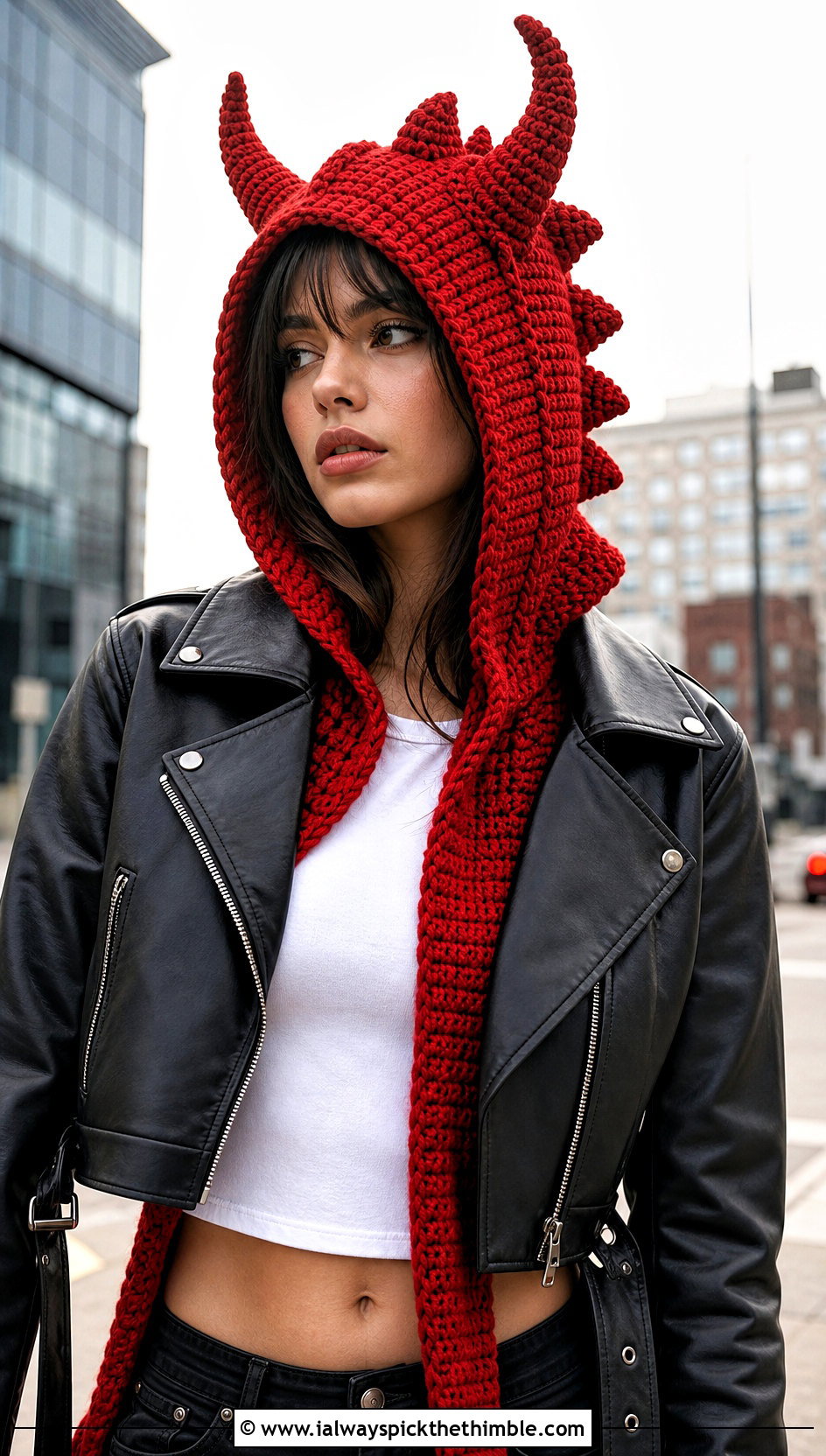 Crochet Dragon Horn Hood With Moto Outfit - 25 crochet character hats outfit ideas