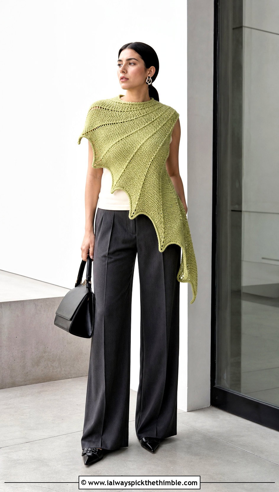 Crochet Dragon Wing Shawl With Tailored Trousers - 20 Crochet Wing Shawl outfit ideas