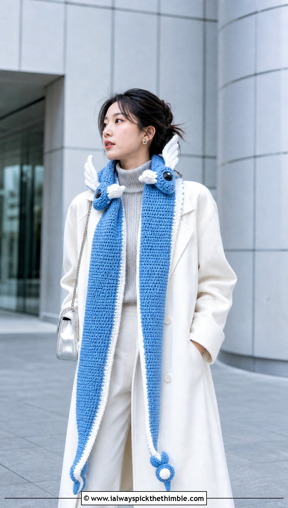Crochet Dragonair Extra Long Scarf With Minimalist Outfit - 20 Crochet Pokemon Scarf outfit ideas