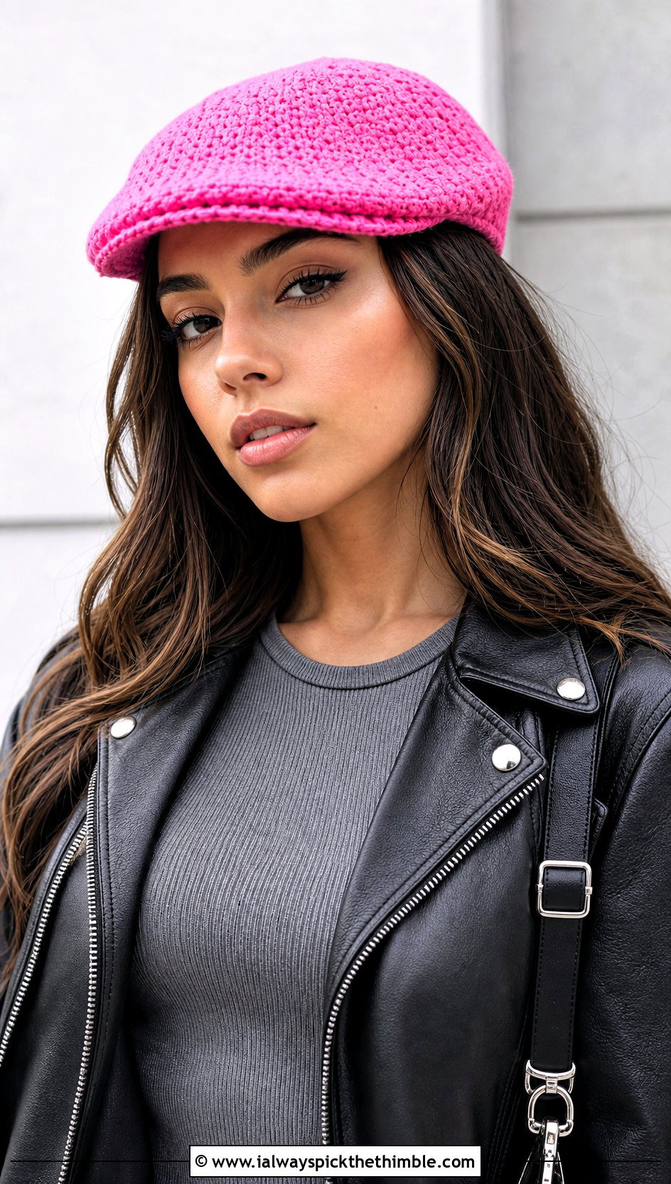 Crochet Driving Flat Cap With Leather Jacket - 20 crochet flat cap outfit ideas