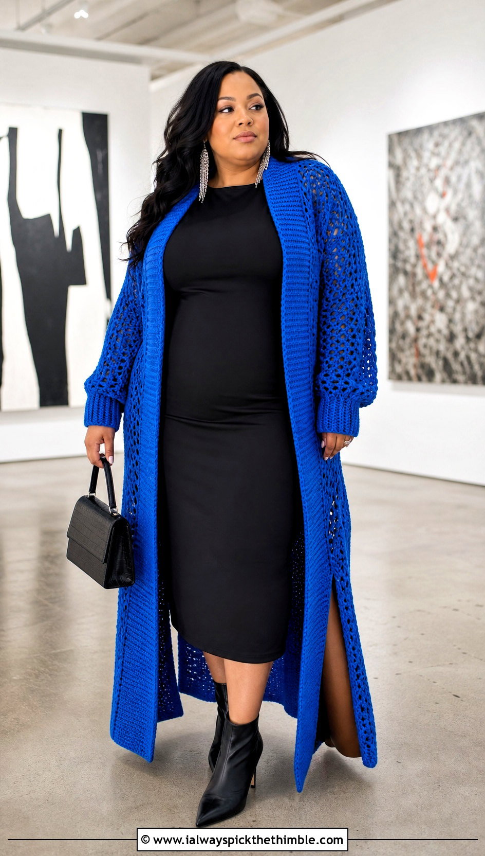 Crochet Duster Cardigan With Column Dress - 25 plus size crochet outfit ideas