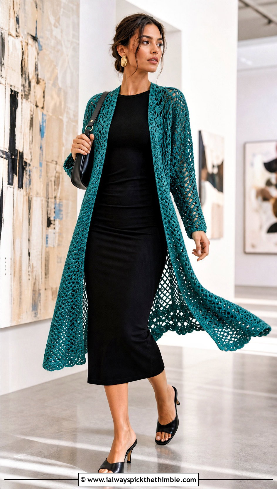 Crochet Duster Cardigan With Column Dress - 20 crochet clothing for beginners outfit ideas