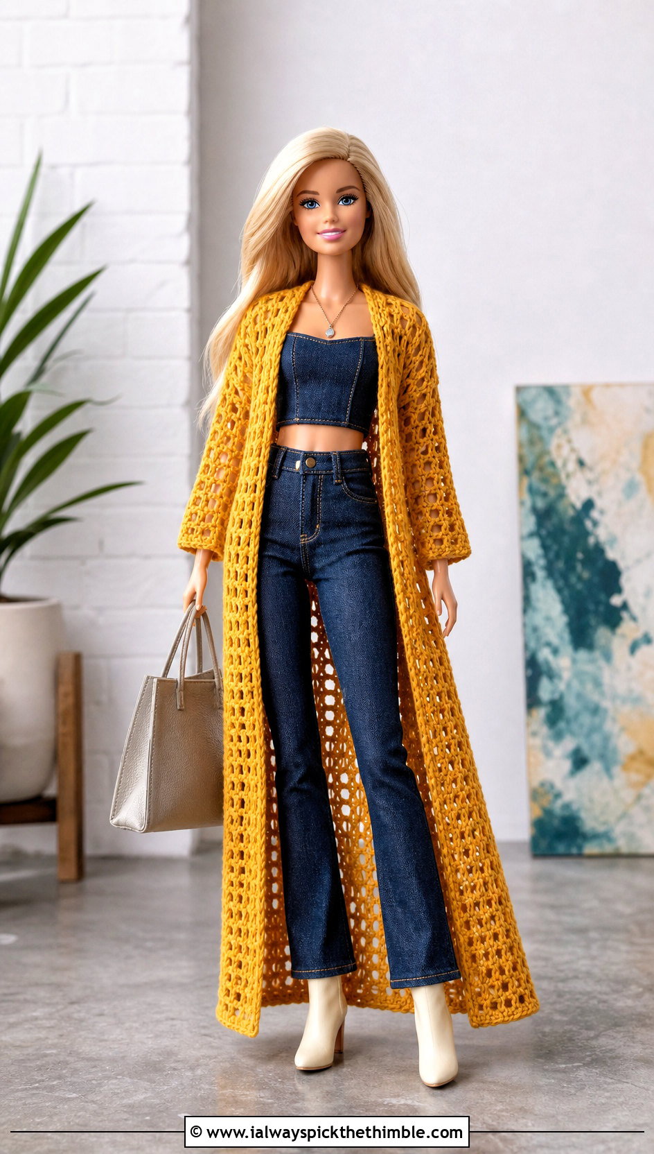 Crochet Duster Cardigan With Denim Set - 20 barbie doll crochet clothes and outfit ideas