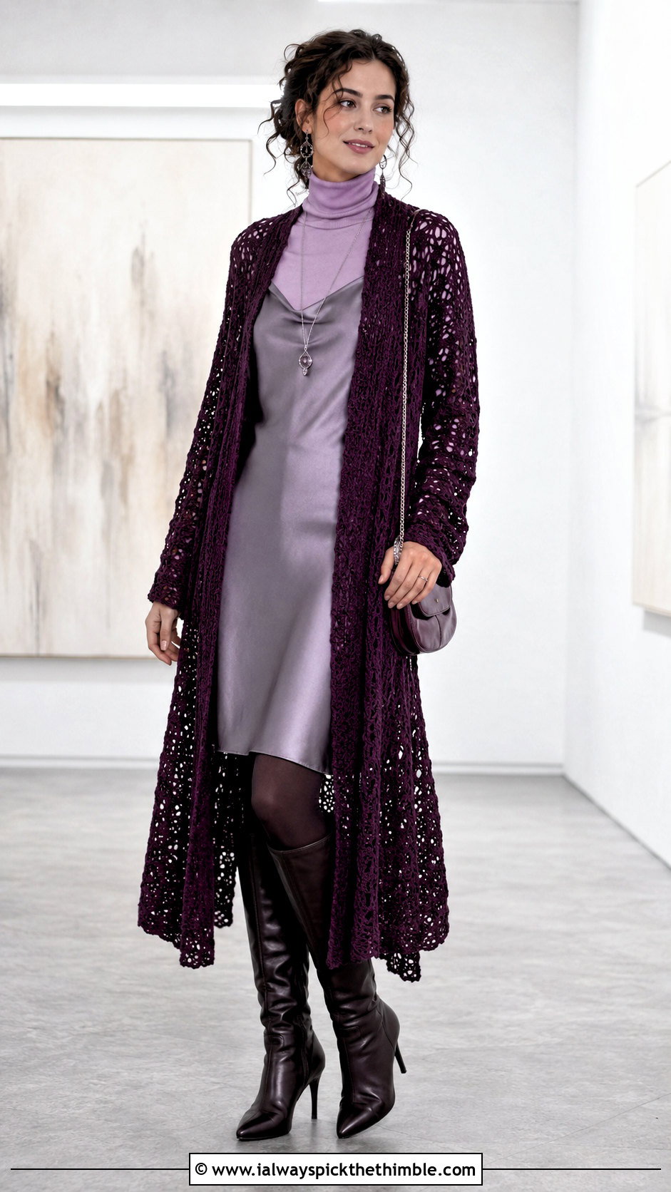 Crochet Duster Cardigan With Slip Dress - 25 Crochet Winter Outfits ideas