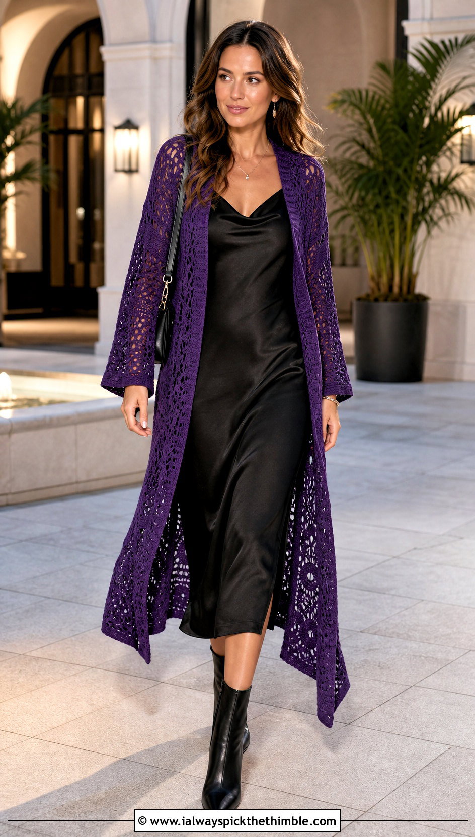 Crochet Duster Cardigan With Slip Dress - 25 Crochet Goth Clothes and outfit ideas