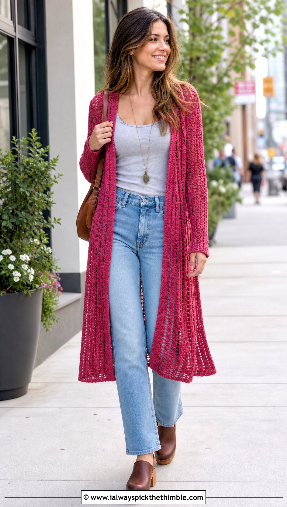 Crochet Duster Cardigan With Tank And Jeans - 20 full crochet outfit ideas