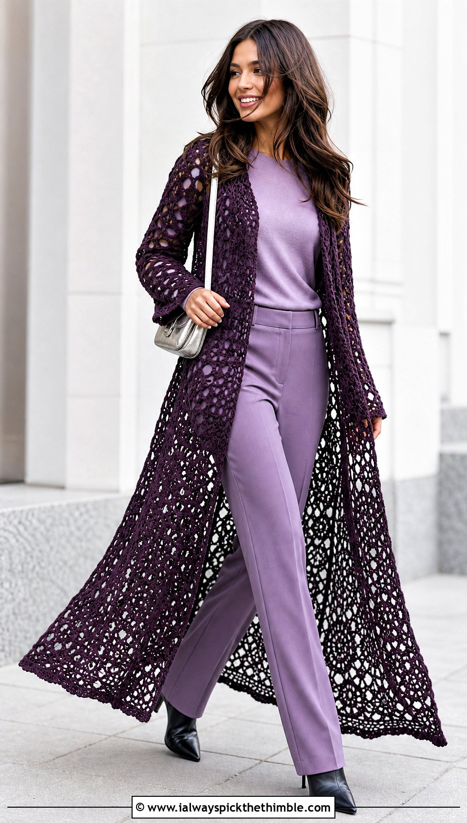 Crochet Duster Coat With Knit Top And Trousers - 25 crochet clothes and accessories outfit ideas