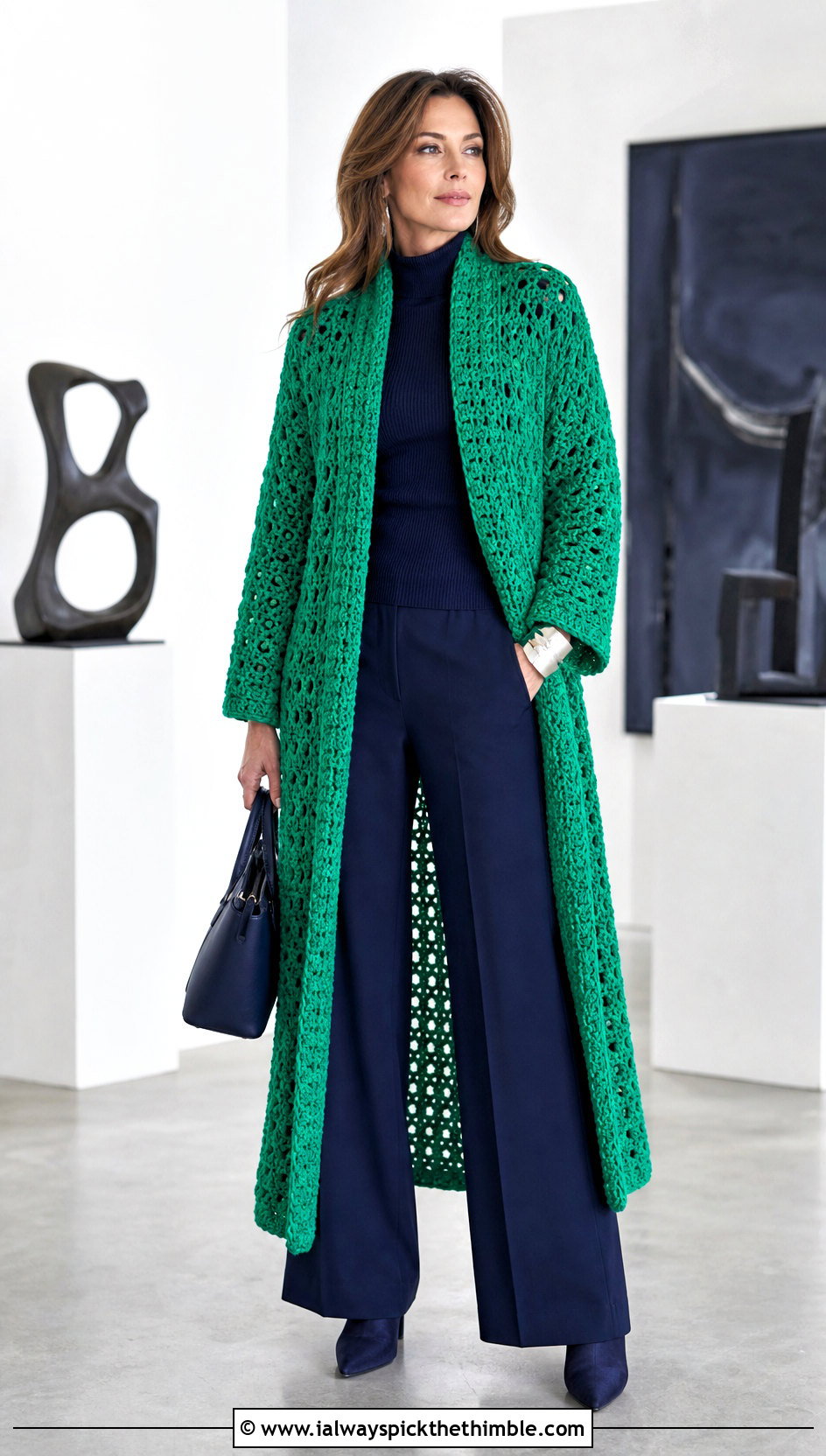 Crochet Duster Coat With Monochrome Knit Separates - 20 Crochet Winter Coat outfit ideas