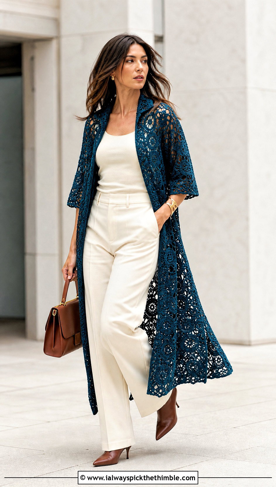 Crochet Duster Coat With Monochrome Separates - 25 crochet garments outfit ideas
