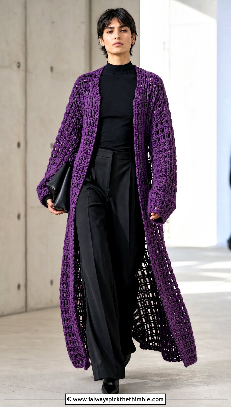 Crochet Duster Coat With Monochrome Tailoring - 20 Masc Crochet Clothes and outfit ideas