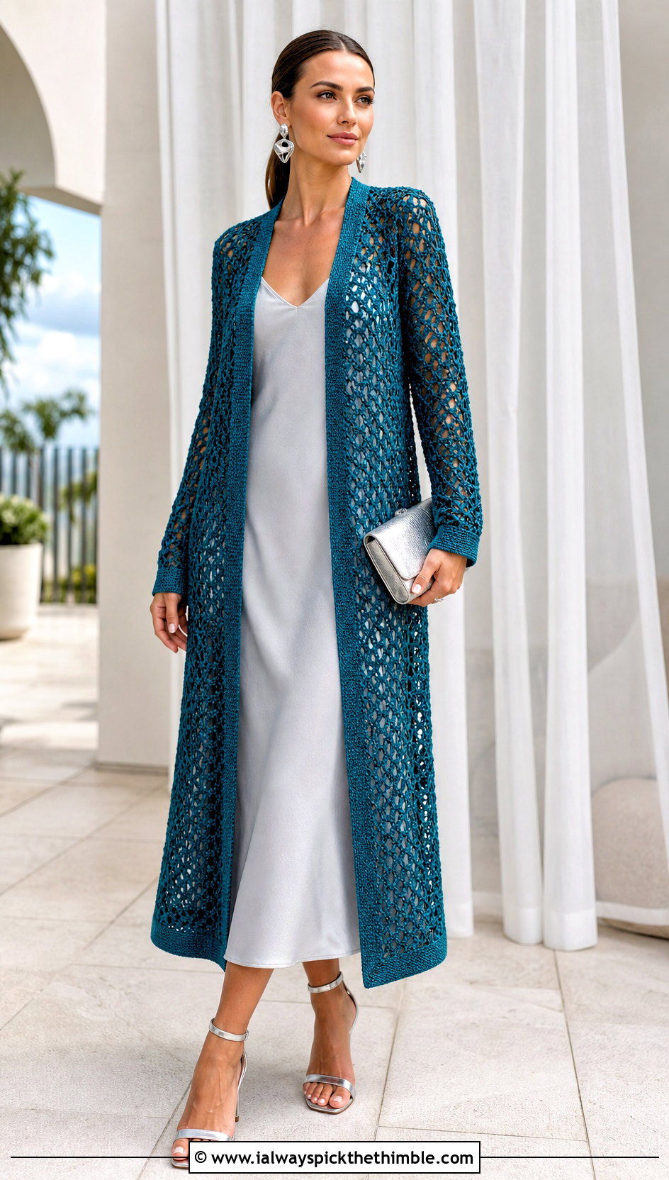 Crochet Duster Coat With Slip Dress - 25 crochet coats outfit ideas