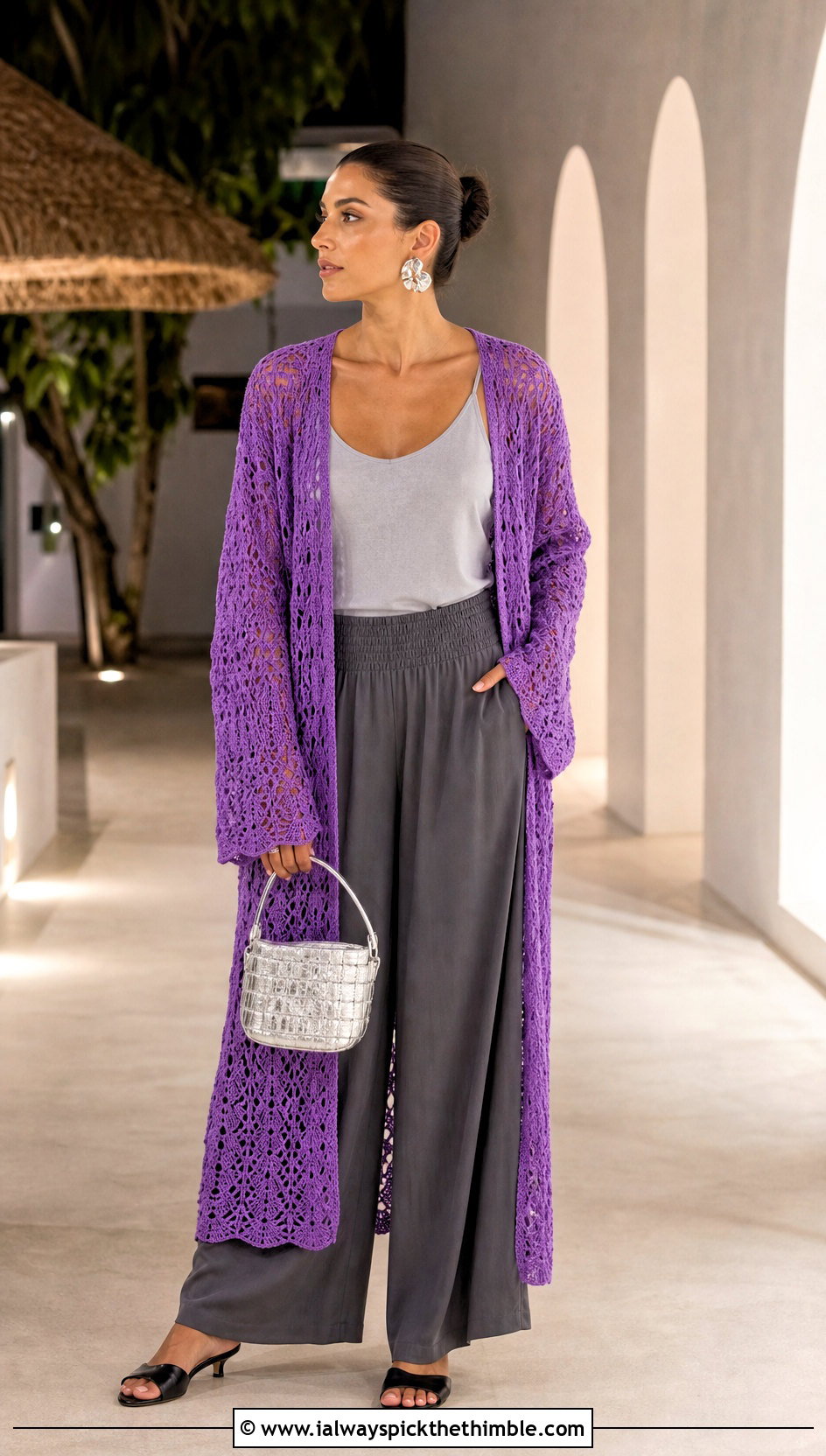 Crochet Duster Cover Up With Wide Leg Trousers - 25 crochet summer cover up outfit ideas