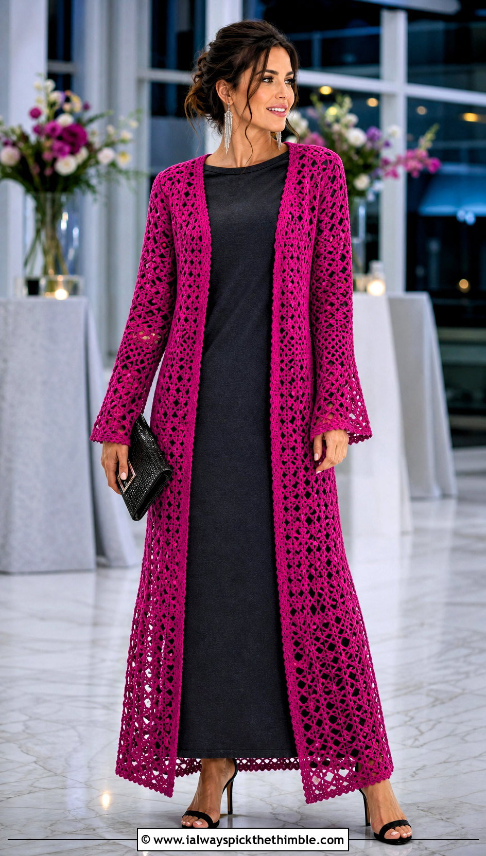 Crochet Duster Jacket With Column Dress - 20 crochet clothes jacket outfit ideas