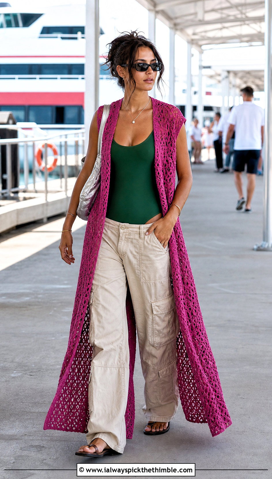Crochet Duster Vest Beach Cover Up With Cargo Pants - 25 crochet beach cover up outfit ideas