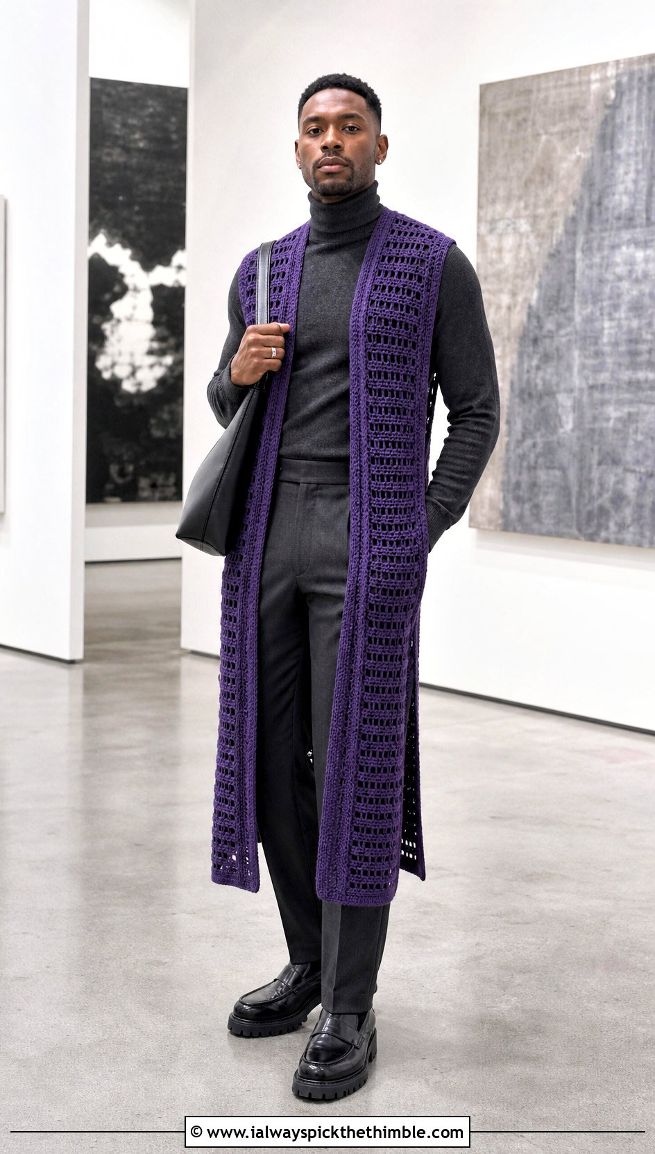 Crochet Duster Vest With Turtleneck And Trousers - 15 men crochet clothes and outfit ideas