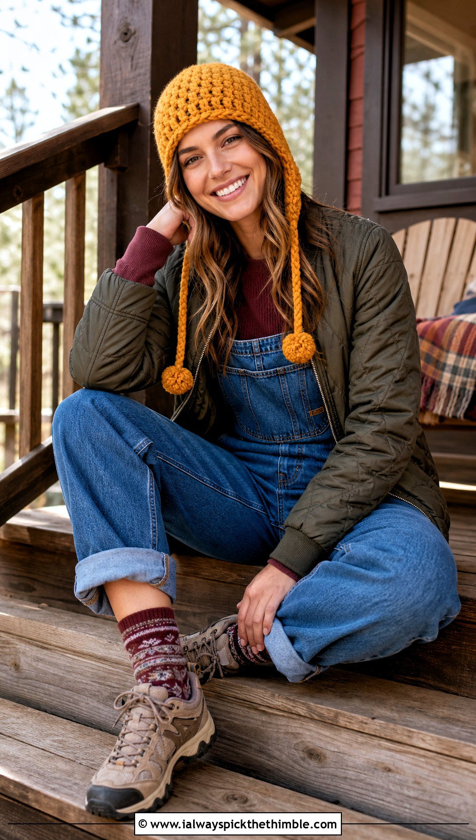Crochet Earflap Beanie With Denim Overalls - 25 one piece crochet hat outfit ideas