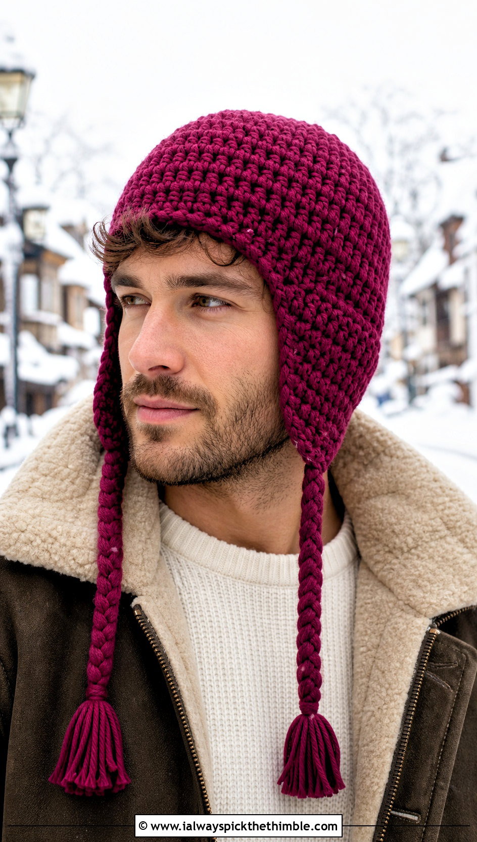 Crochet Earflap Cap With Shearling Jacket - 25 crochet cap for men outfit ideas
