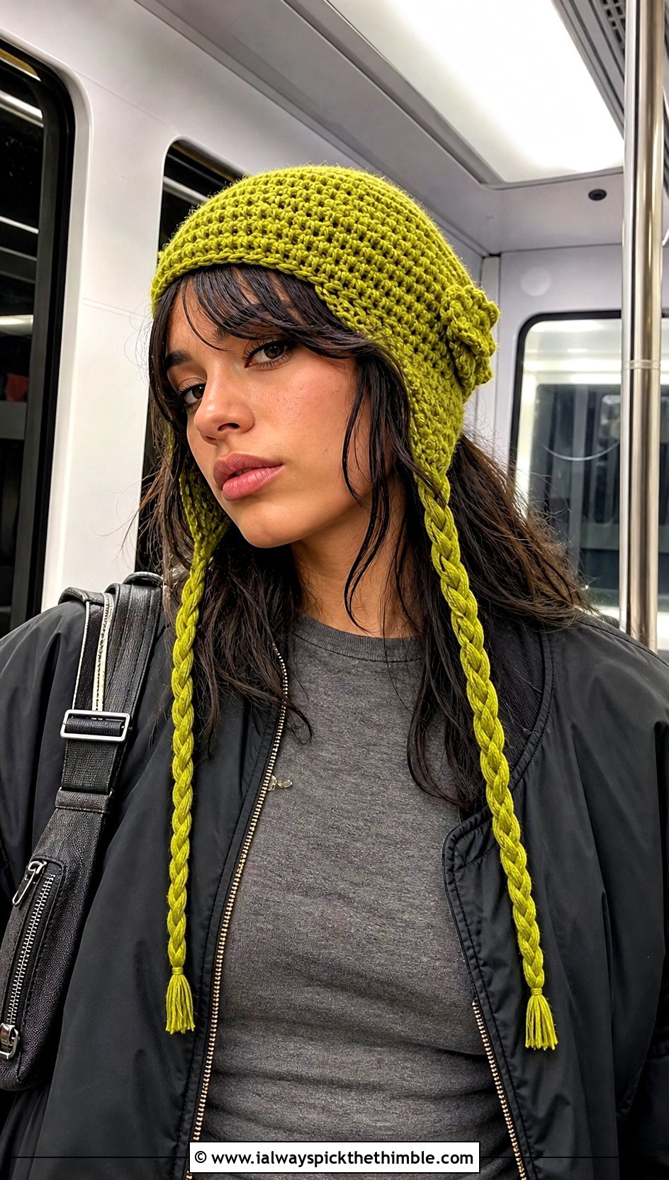 Crochet Earflap Hat With Bomber Jacket And Track Pants - 20 Warm Crochet Hat outfit ideas