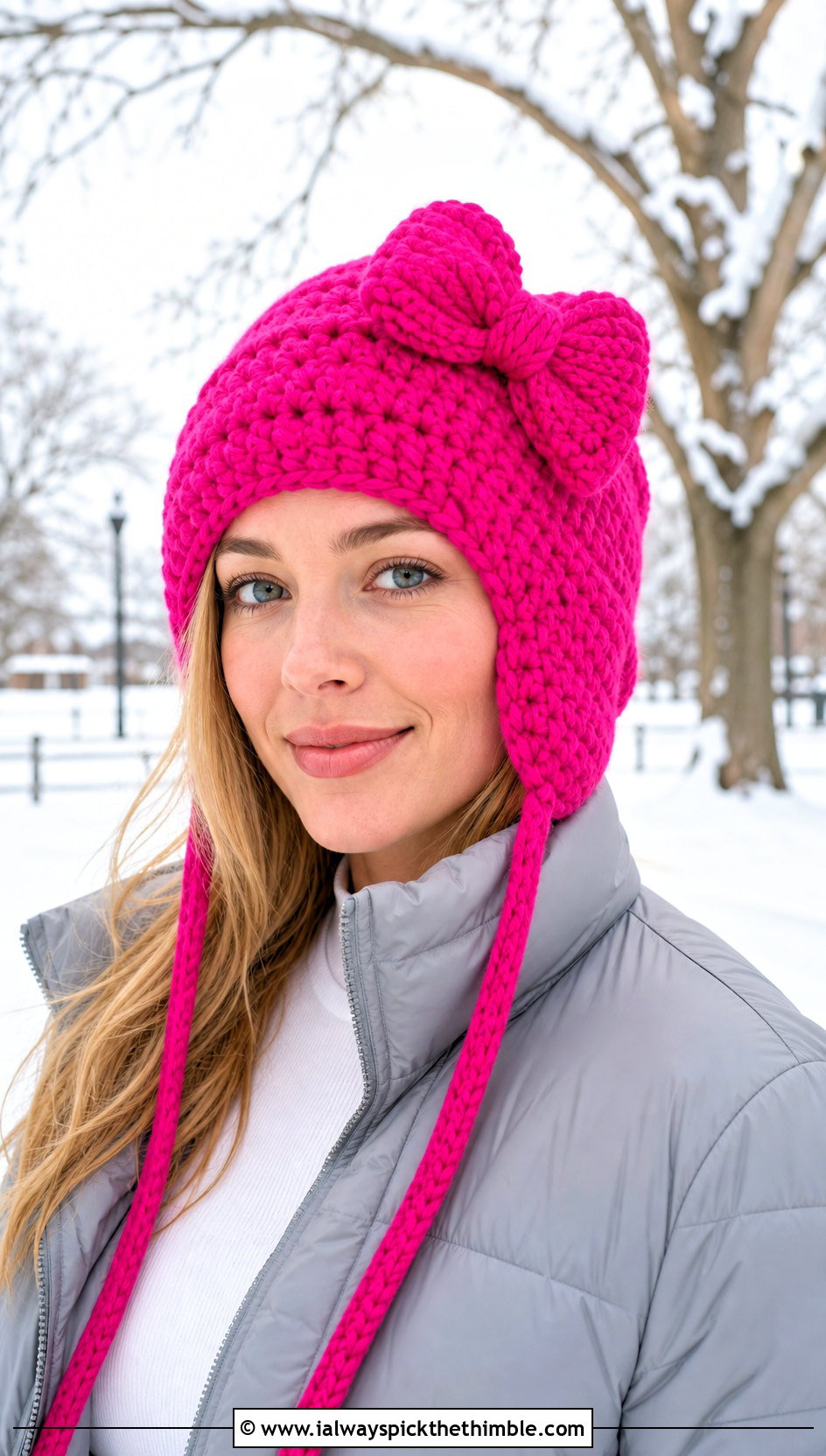 Crochet Earflap Hat With Bow And Puffer Jacket - 20 Crochet Hat With Bow outfit ideas