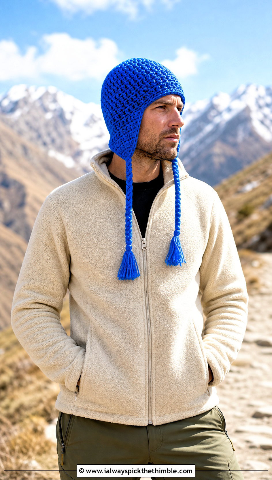 Crochet Earflap Hat With Fleece Jacket And Hiking Pants - 20 men's crochet hats outfit ideas