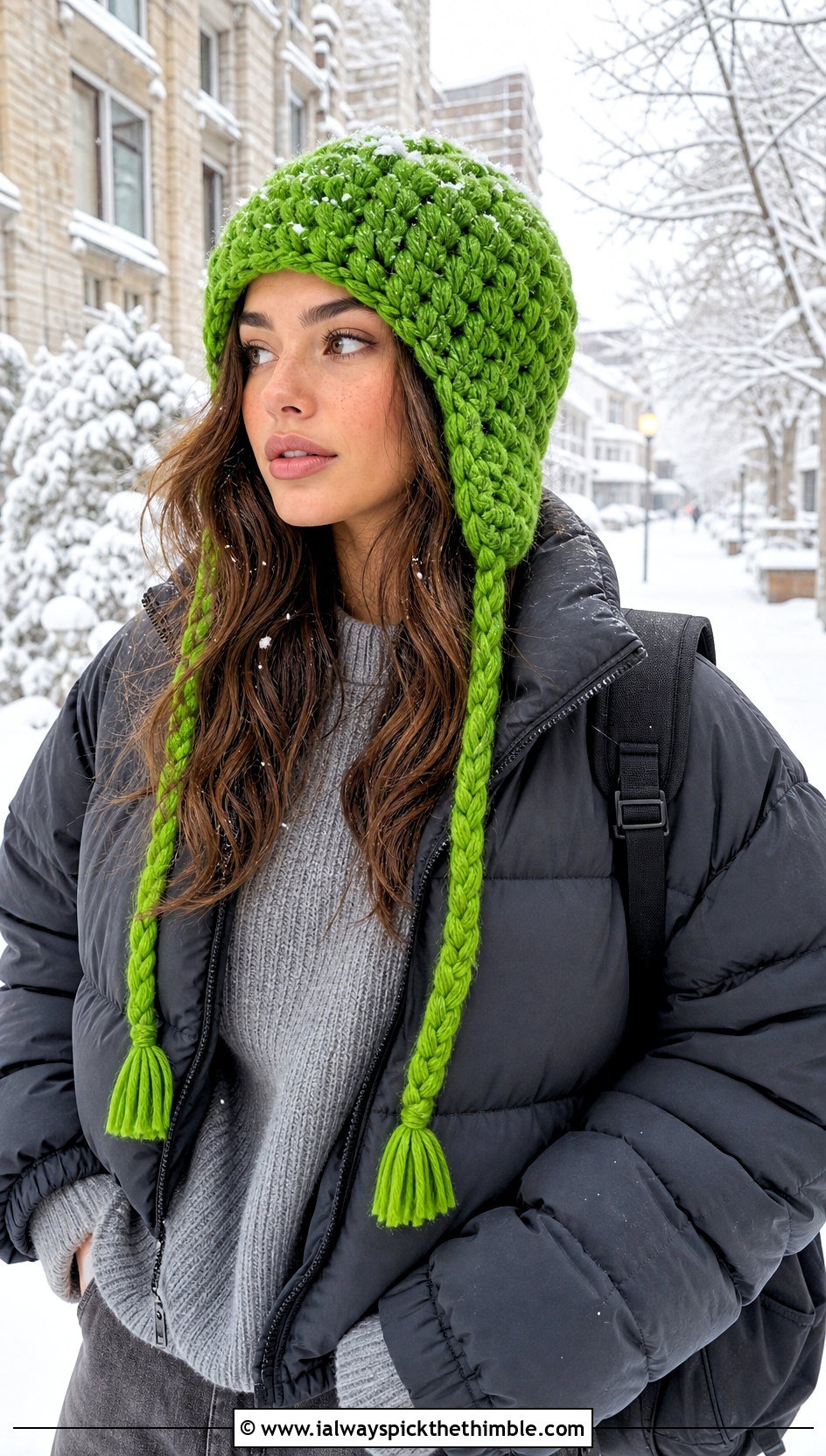 Crochet Earflap Hat With Puffer Jacket And Leggings - 25 fun crochet hats outfit ideas