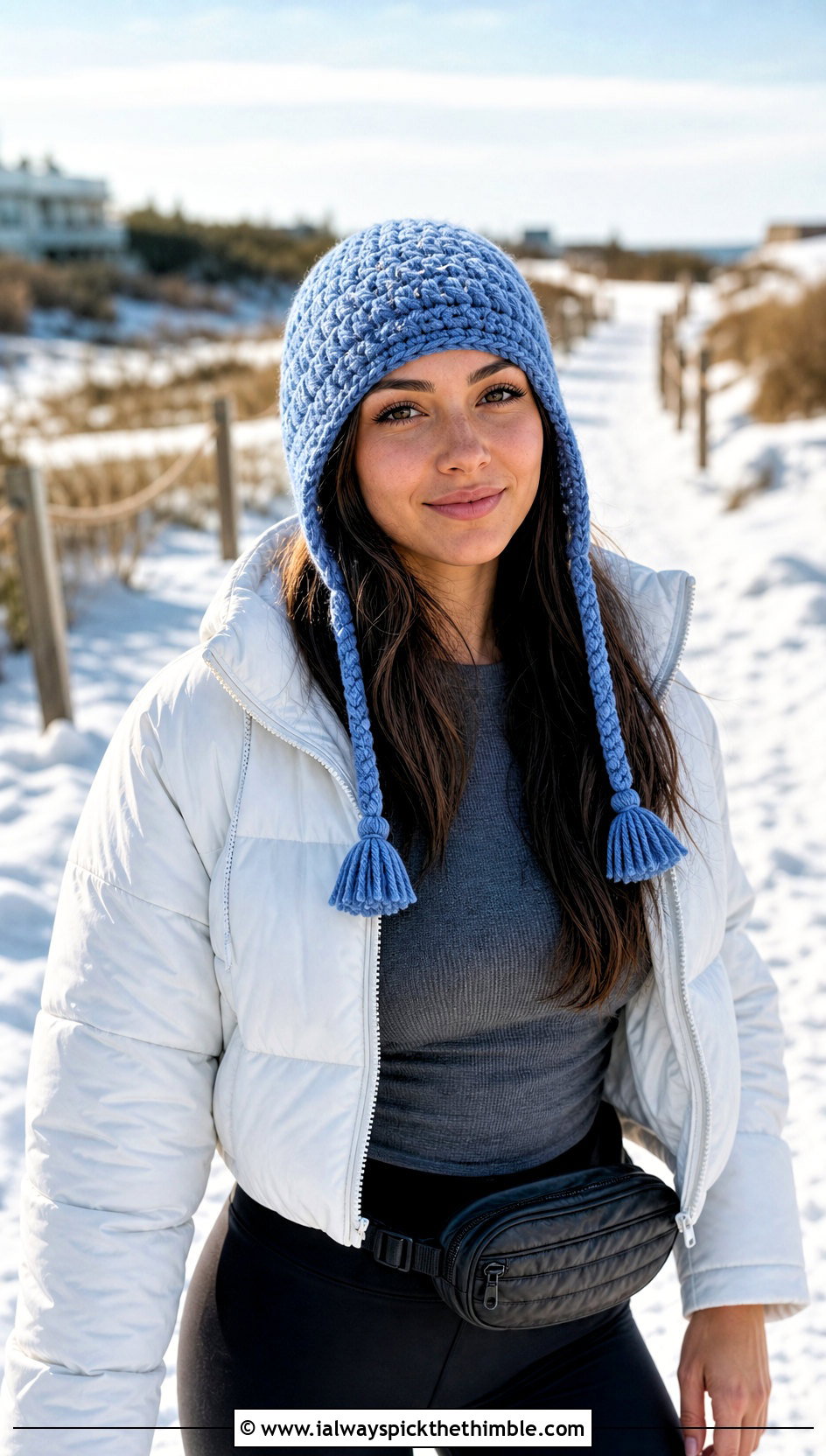 Crochet Earflap Hat With Puffer Jacket And Leggings - 15 Crochet Women's Hats outfit ideas
