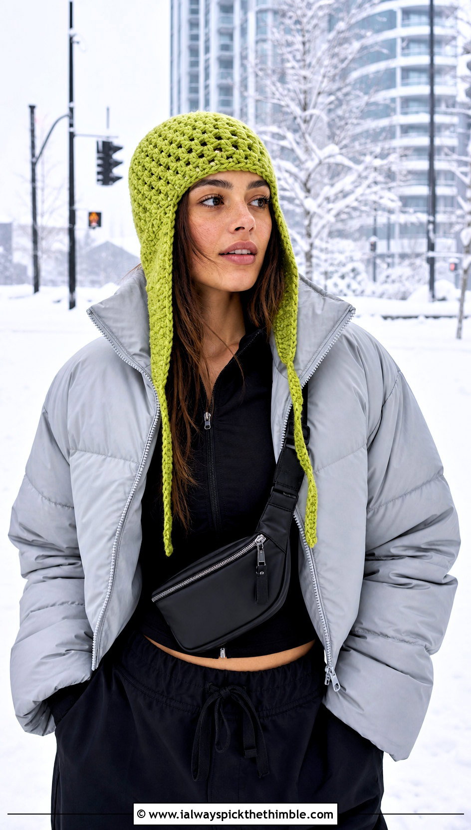 Crochet Earflap Hat With Puffer Jacket and Leggings - 15 Tiktok Crochet Hat outfit ideas
