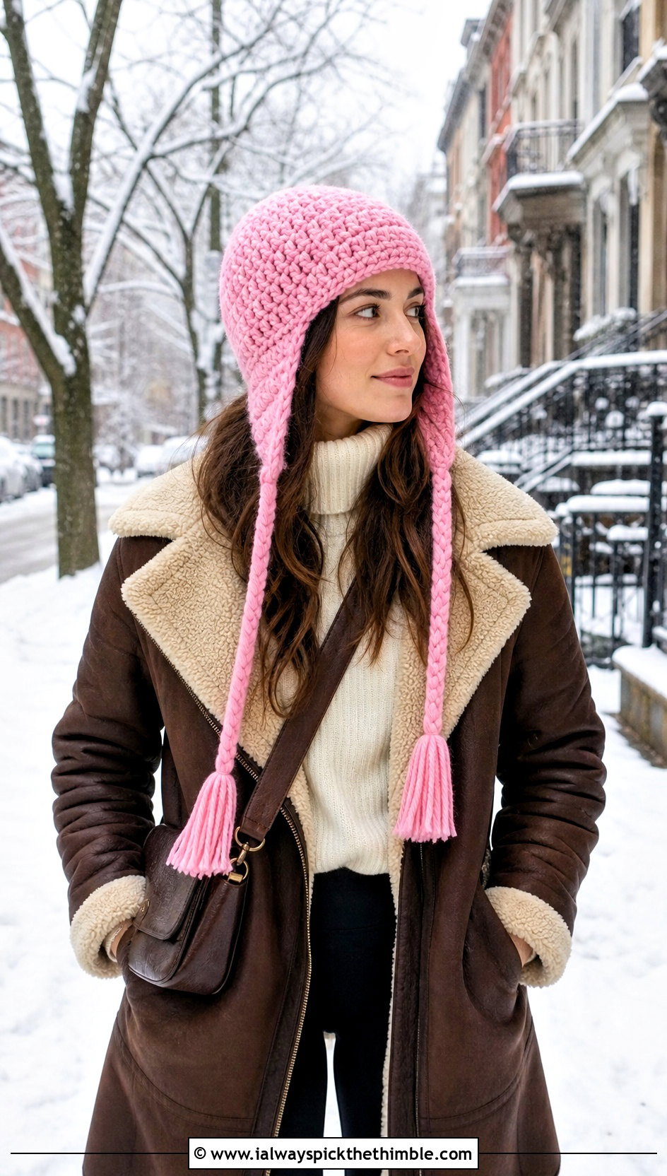 Crochet Earflap Hat With Shearling Coat And Leggings - 20 Quick And Easy Crochet Hat outfit ideas