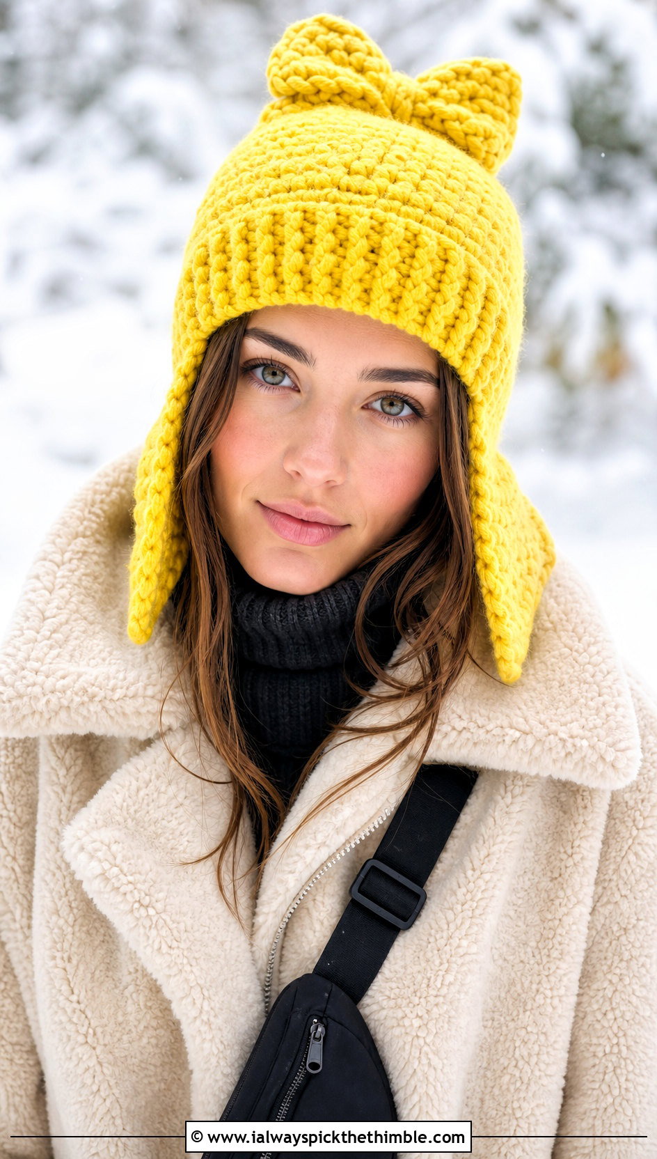 Crochet Earflap Hat With Shearling Coat - 20 Crochet Bow Hat outfit ideas