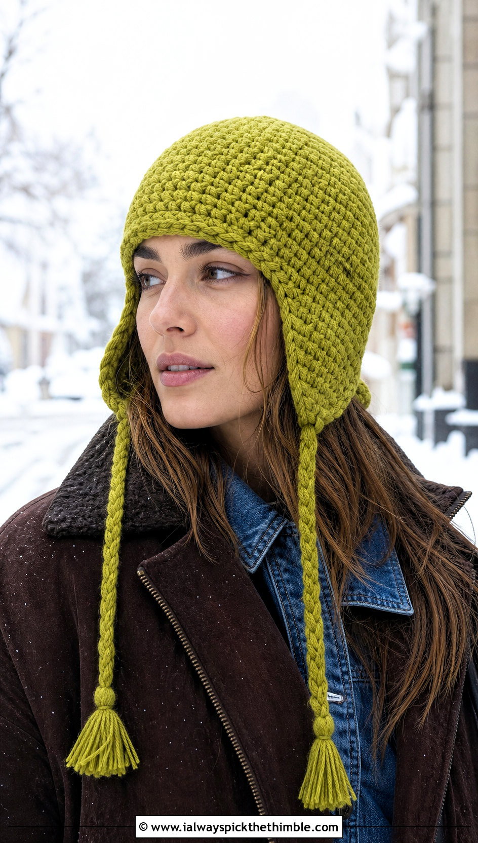Crochet Earflap Hat With Shearling Jacket - 20 Quick Crochet Hats outfit ideas