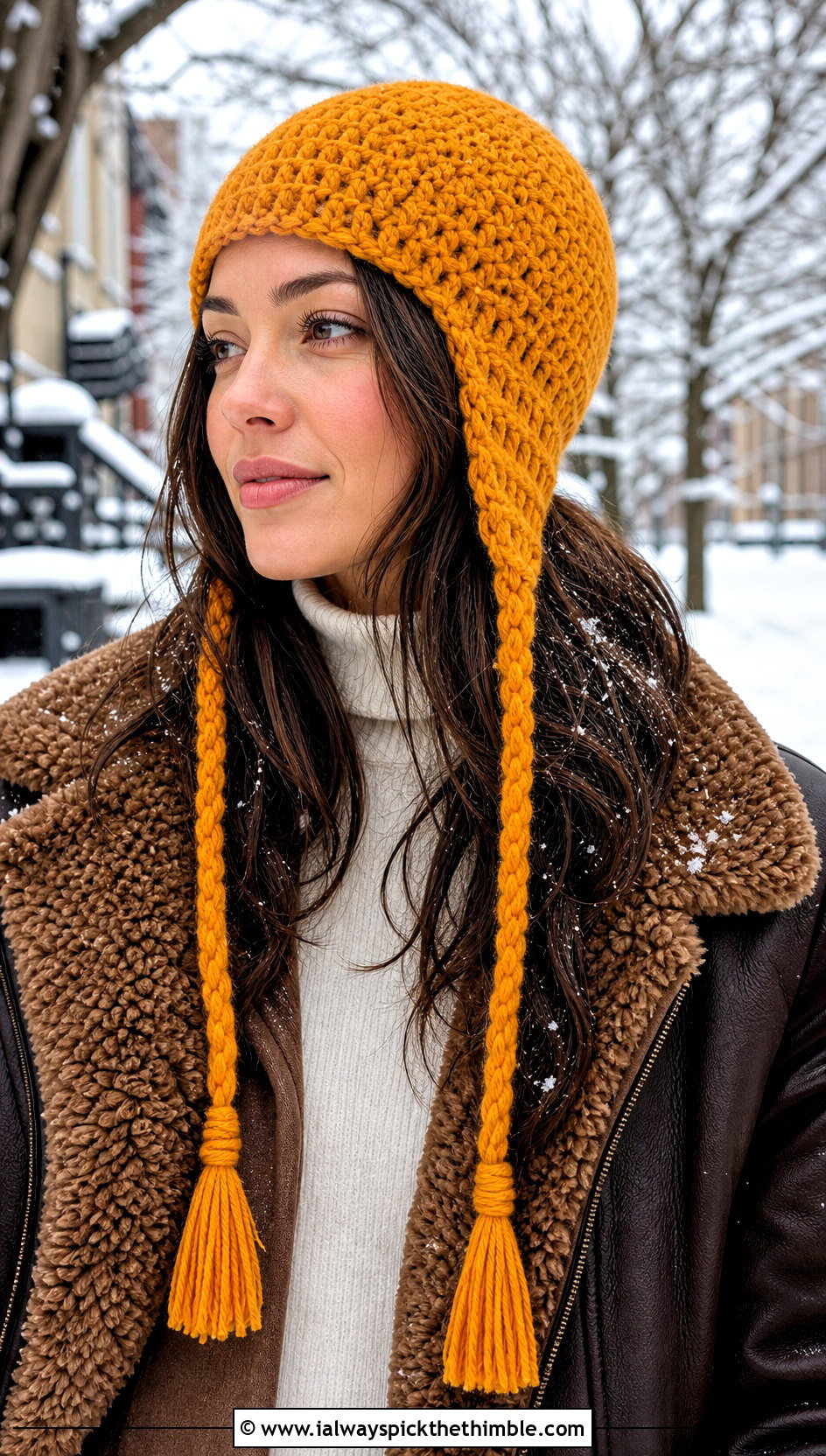 Crochet Earflap Hat With Shearling Jacket - 15 Crocheted Womens Hats outfit ideas