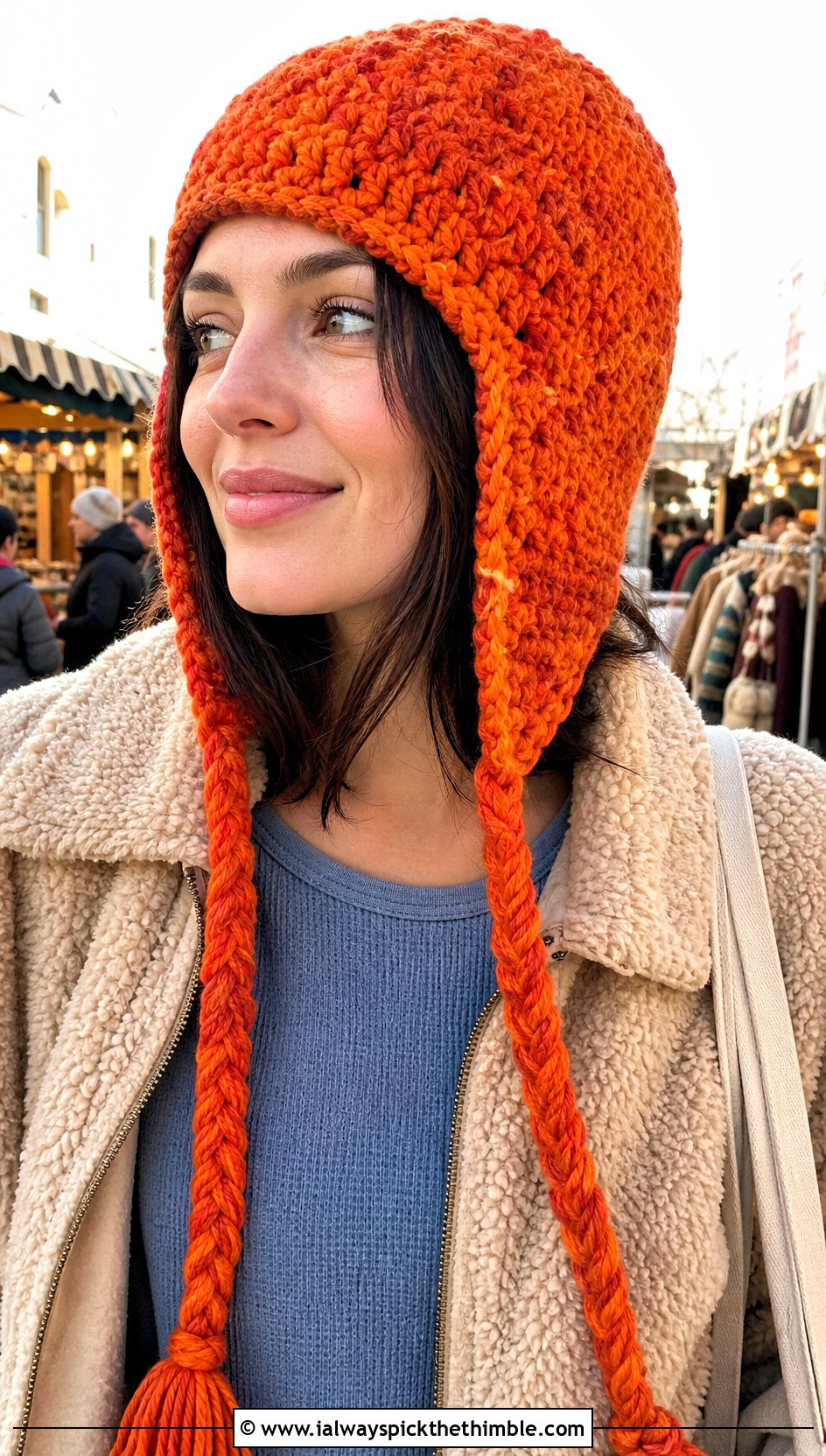 Crochet Earflap Hat With Sherpa Jacket And Corduroy Pants - 25 crochet hat outfit ideas
