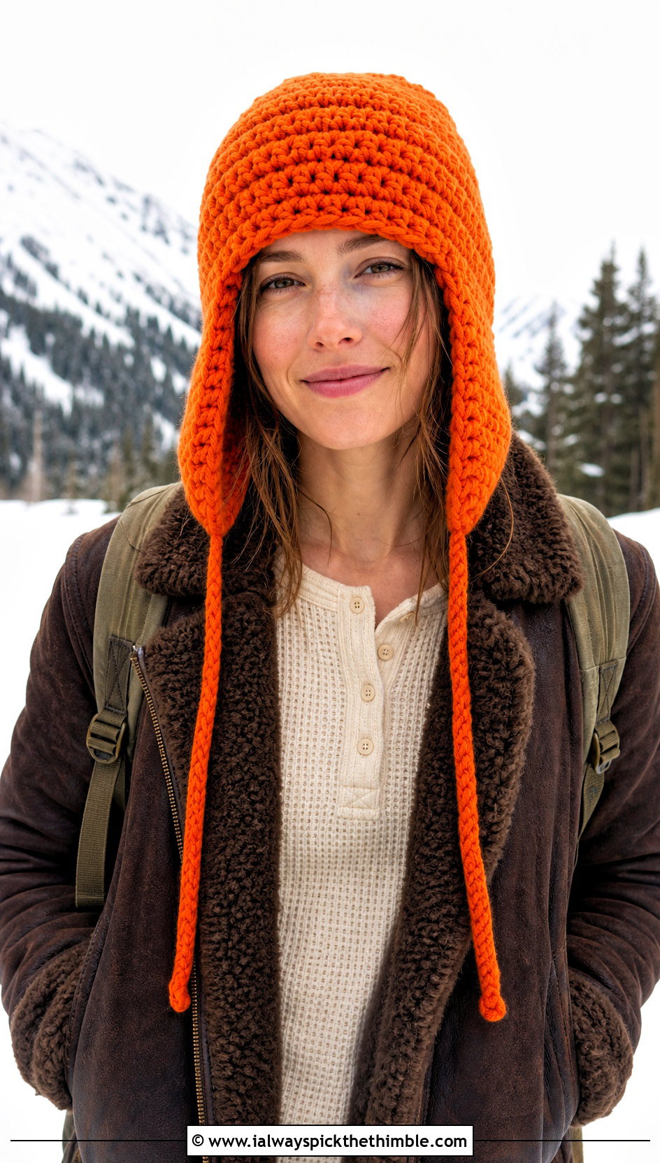Crochet Earflap Trapper Hat With Shearling Jacket - 15 Crochet Woolly Hat outfit ideas