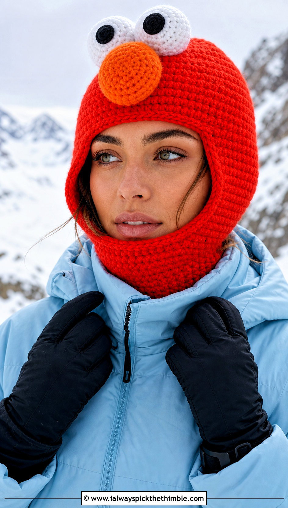 Crochet Elmo Balaclava With Ski Jacket - 15 Crochet Elmo Hat outfit ideas