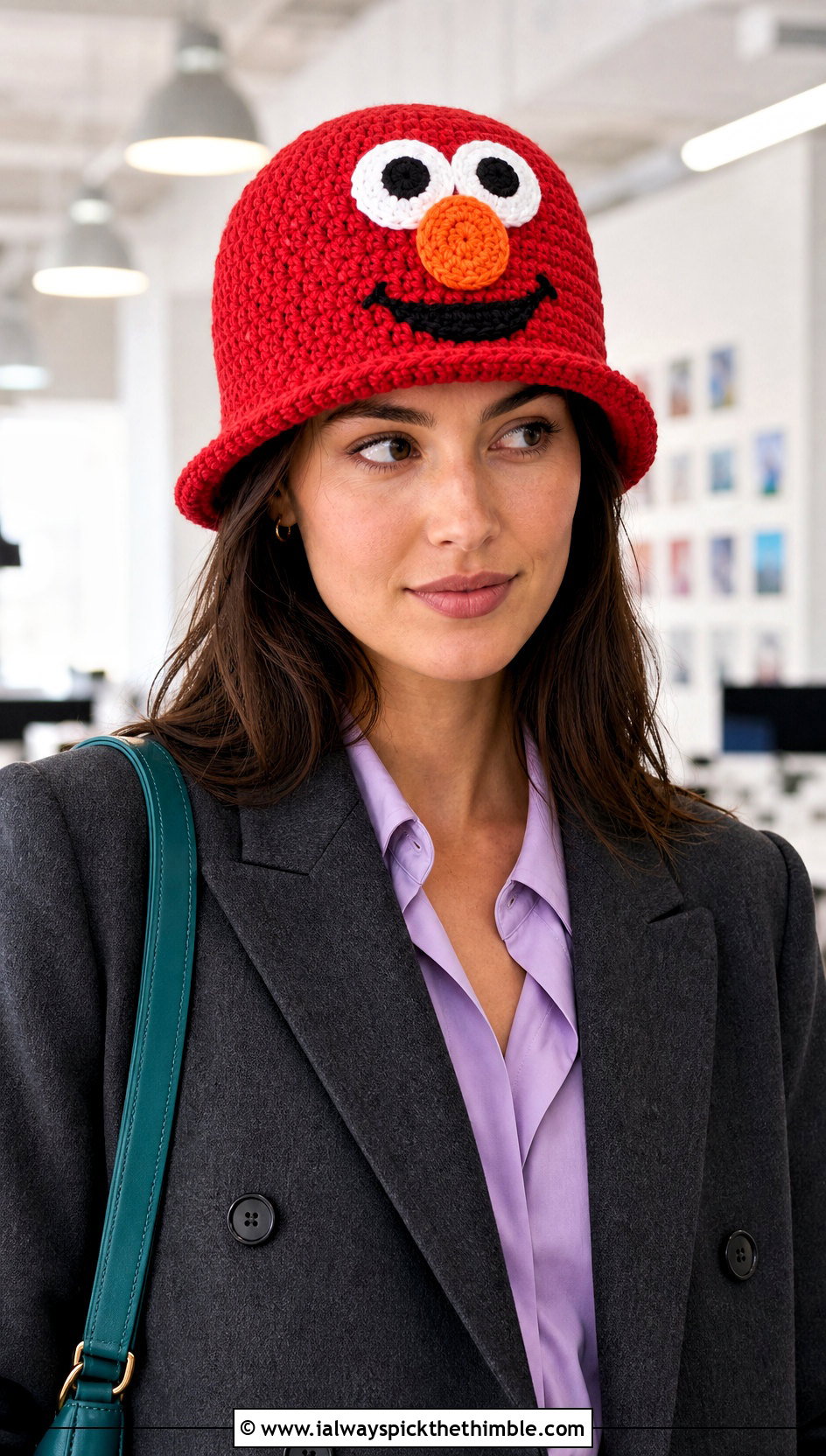 Crochet Elmo Cloche Hat With Blazer And Trousers - 15 Crochet Elmo Hat outfit ideas