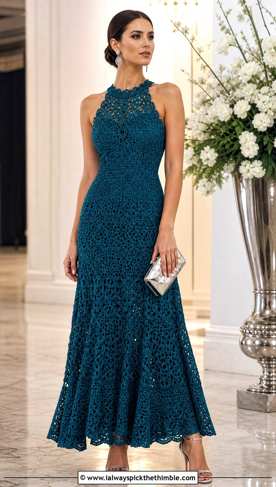 Crochet Evening Gown With Metallic Accessories - 25 crochet clothes ideas