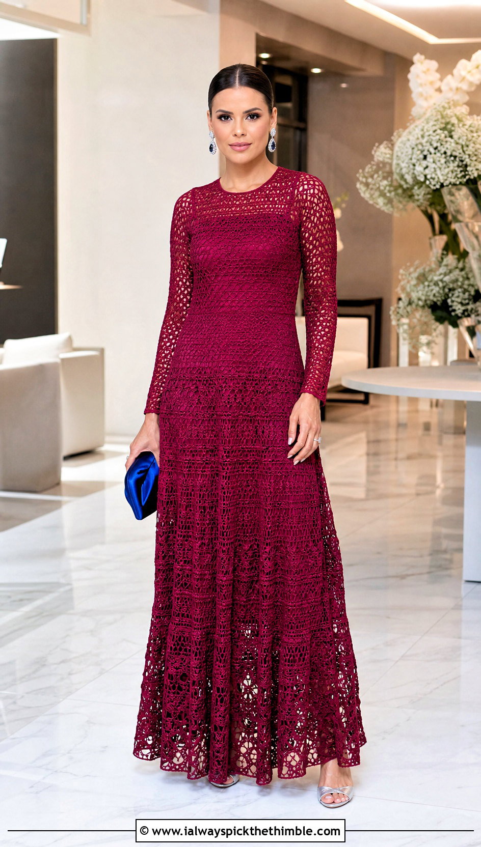 Crochet Evening Gown With Satin Accessories - 20 crochet for dresses outfit ideas